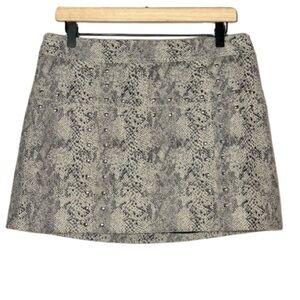 Women's L Bar lll Faux Suede Snakeskin Skirt Cream Gray Black Studded Detail